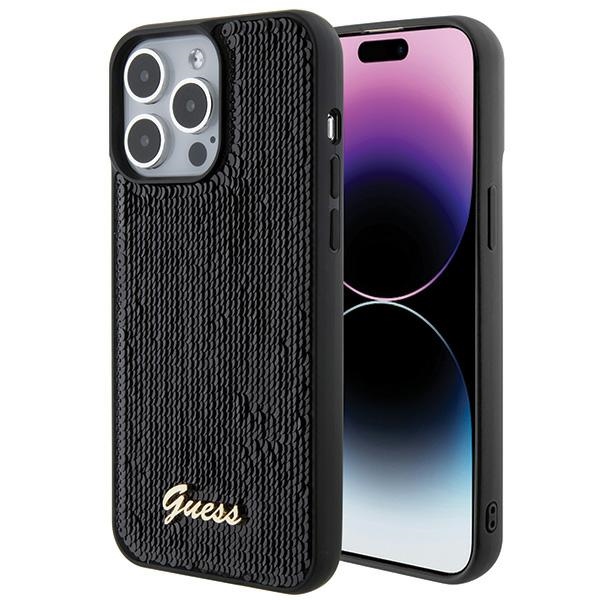 iTok webáruház - Guess Guess Sequin Script Metal tok iPhone 15 Pro Max készülékhez (fekete) 1 Guess Sequin Script Metal case for iPhone 15 Pro Max (fekete)
