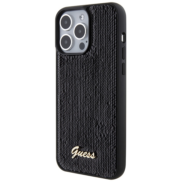 iTok webáruház - Guess Guess Sequin Script Metal tok iPhone 15 Pro Max készülékhez (fekete) 2 Guess Sequin Script Metal case for iPhone 15 Pro Max (fekete)