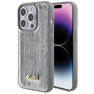 Guess Sequin Script Metal tok iPhone 15 Pro Max készülékhez (ezüst)