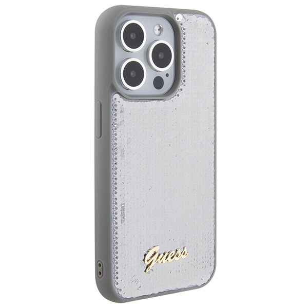 iTok webáruház - Guess Guess Sequin Script Metal tok iPhone 15 Pro Max készülékhez (ezüst) 4 Guess Sequin Script Metal case for iPhone 15 Pro Max (ezüst)