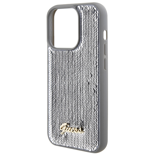 iTok webáruház - Guess Guess Sequin Script Metal tok iPhone 15 Pro Max készülékhez (ezüst) 6 Guess Sequin Script Metal case for iPhone 15 Pro Max (ezüst)