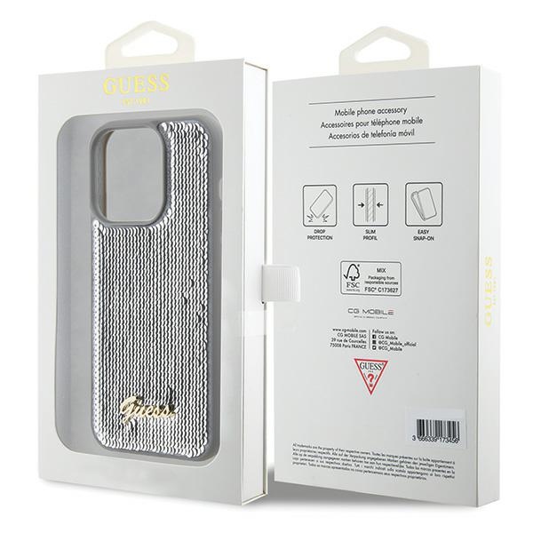 iTok webáruház - Guess Guess Sequin Script Metal tok iPhone 15 Pro Max készülékhez (ezüst) 8 Guess Sequin Script Metal case for iPhone 15 Pro Max (ezüst)