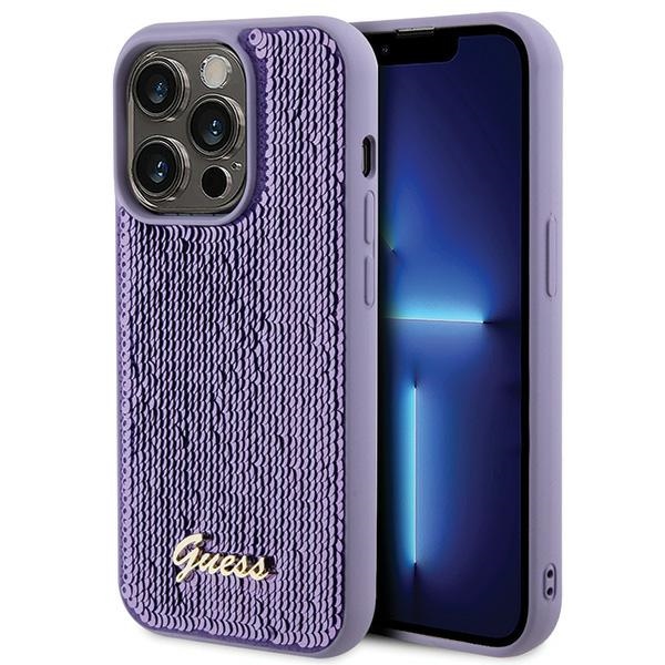 iTok webáruház - Guess Guess Sequin Script Metal tok iPhone 15 Pro Max készülékhez (lila) 1 Guess Sequin Script Metal case for iPhone 15 Pro Max (lila)