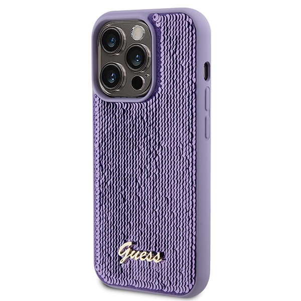 iTok webáruház - Guess Guess Sequin Script Metal tok iPhone 15 Pro Max készülékhez (lila) 2 Guess Sequin Script Metal case for iPhone 15 Pro Max (lila)
