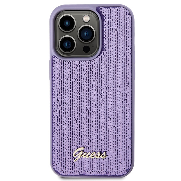 iTok webáruház - Guess Guess Sequin Script Metal tok iPhone 15 Pro Max készülékhez (lila) 3 Guess Sequin Script Metal case for iPhone 15 Pro Max (lila)