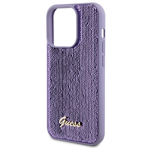 iTok webáruház - Guess Guess Sequin Script Metal tok iPhone 15 Pro Max készülékhez (lila) 6 Guess Sequin Script Metal case for iPhone 15 Pro Max (lila)