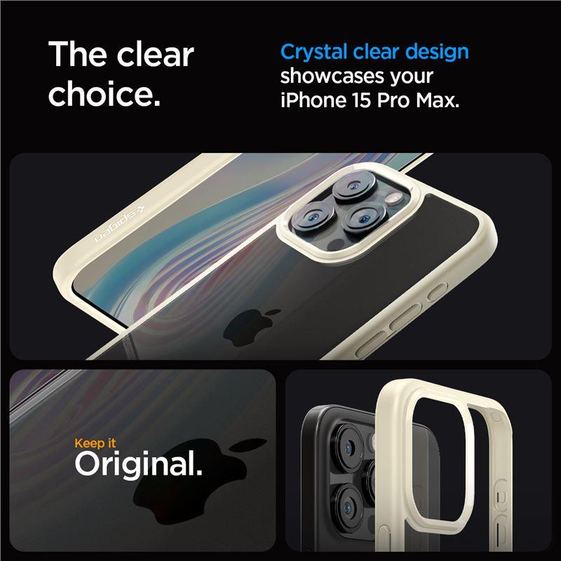 iTok webáruház - Spigen Spigen Crystal Hybrid tok iPhone 15 Pro Max készülékhez (világos bézs) 2 Spigen Crystal Hybrid Case for iPhone 15 Pro Max (világos bézs)