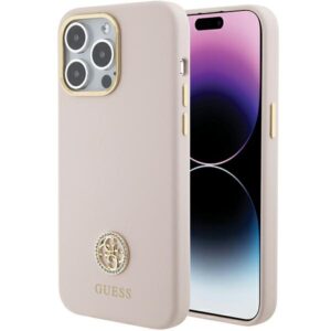 Guess Silicone Logo Strass 4G szilikon tok iPhone 15 Pro Max készülékhez (rózsaszín)