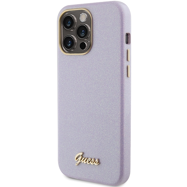 iTok webáruház - Guess Guess Glitter Glossy Script tok iPhone 15 Pro Max készülékhez (orgonalila) 2 Guess Glitter Glossy Script case for iPhone 15 Pro Max (orgonalila)