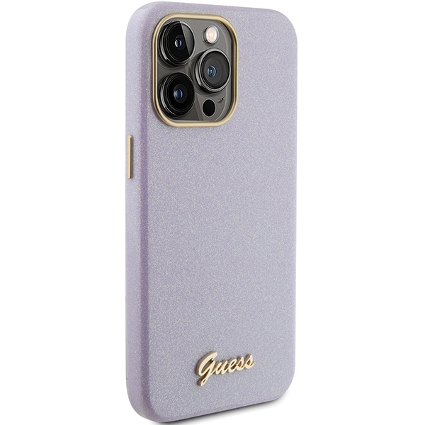 iTok webáruház - Guess Guess Glitter Glossy Script tok iPhone 15 Pro Max készülékhez (orgonalila) 4 Guess Glitter Glossy Script case for iPhone 15 Pro Max (orgonalila)