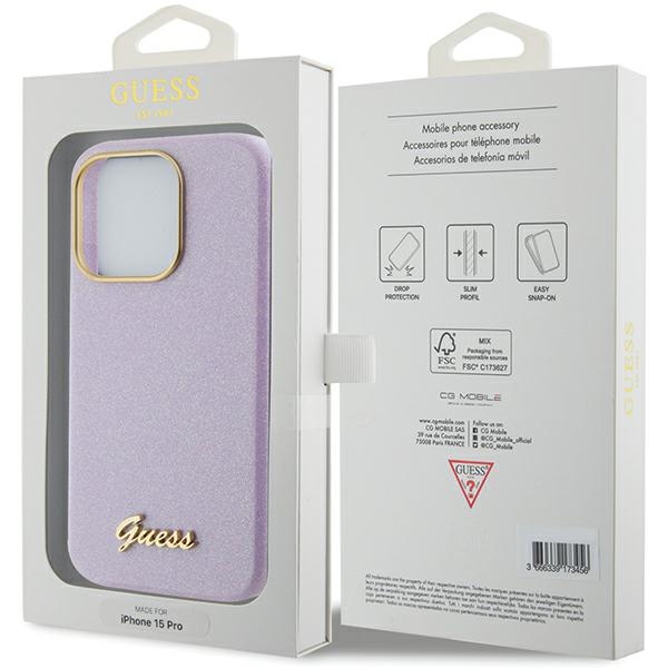 iTok webáruház - Guess Guess Glitter Glossy Script tok iPhone 15 Pro Max készülékhez (orgonalila) 8 Guess Glitter Glossy Script case for iPhone 15 Pro Max (orgonalila)