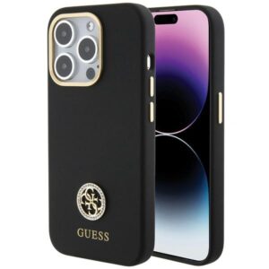 Guess Silicone Logo Strass 4G tok iPhone 15 Pro Max készülékhez (fekete)