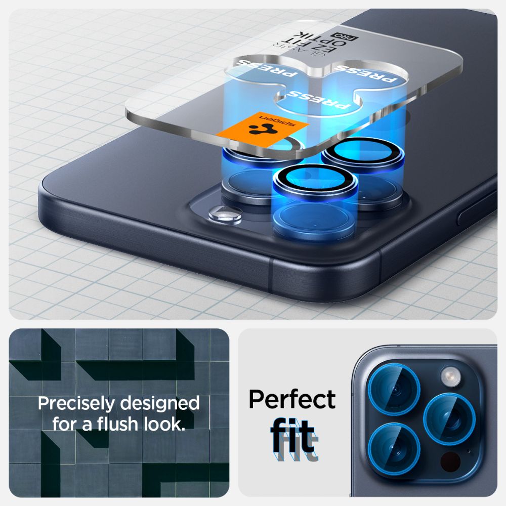 iTok webáruház - Spigen Spigen Optik.tR EZ Fit kameravédő üveg iPhone 14 Pro / Pro Max / 15 Pro / Pro Max (titánkék) 7 Spigen Optik.tR EZ Fit Camera Protector for iPhone 14 Pro / Pro Max / 15 Pro / Pro Max (titánkék)