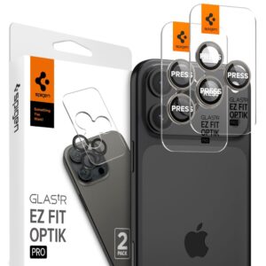 Spigen Optik.TR EZ Fit kameravédő üveg iPhone 14 Pro / Pro Max / 15 Pro / Pro Max készülékekhez – Natural Titanium, 2 db
