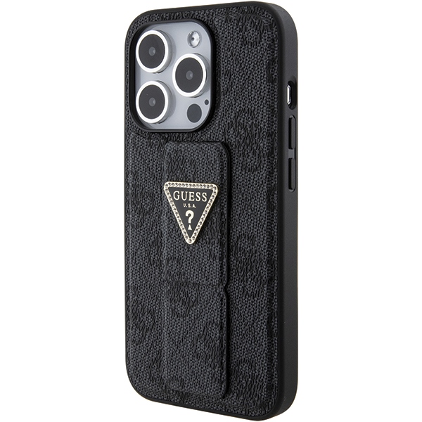 iTok webáruház - Guess Guess Grip Stand 4G Triangle Strass tok iPhone 15 Pro Max készülékhez (fekete) 3 Guess Grip Stand 4G Triangle Strass case for iPhone 15 Pro Max (fekete)