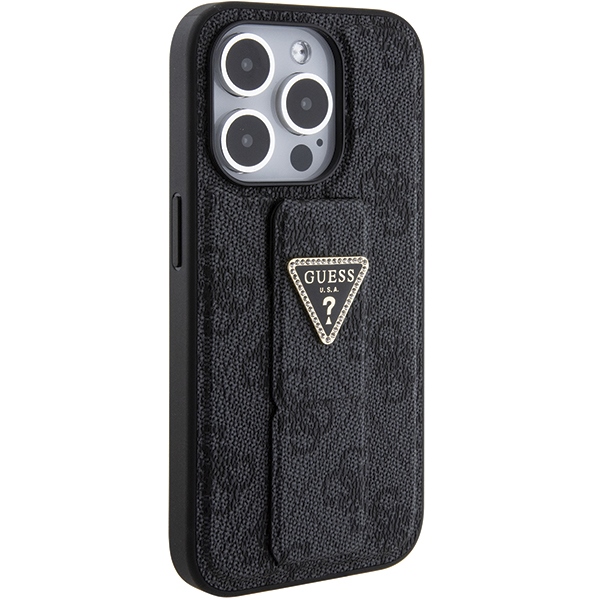 iTok webáruház - Guess Guess Grip Stand 4G Triangle Strass tok iPhone 15 Pro Max készülékhez (fekete) 5 Guess Grip Stand 4G Triangle Strass case for iPhone 15 Pro Max (fekete)