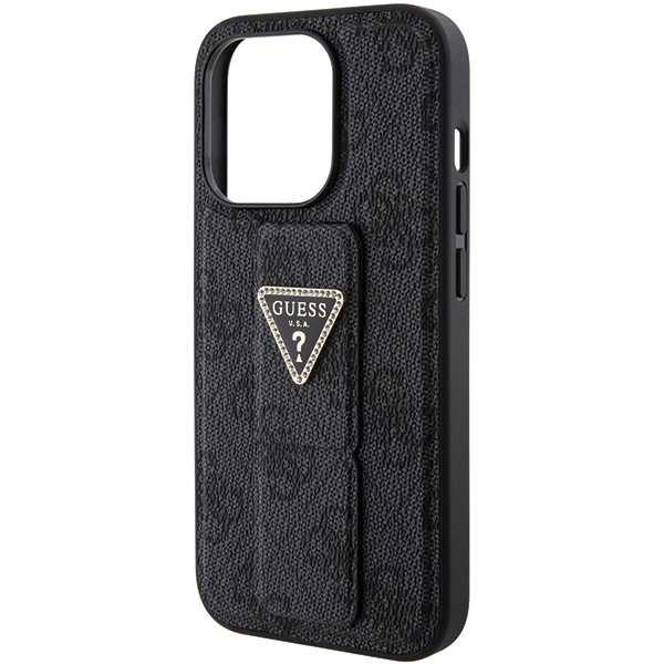 iTok webáruház - Guess Guess Grip Stand 4G Triangle Strass tok iPhone 15 Pro Max készülékhez (fekete) 7 Guess Grip Stand 4G Triangle Strass case for iPhone 15 Pro Max (fekete)
