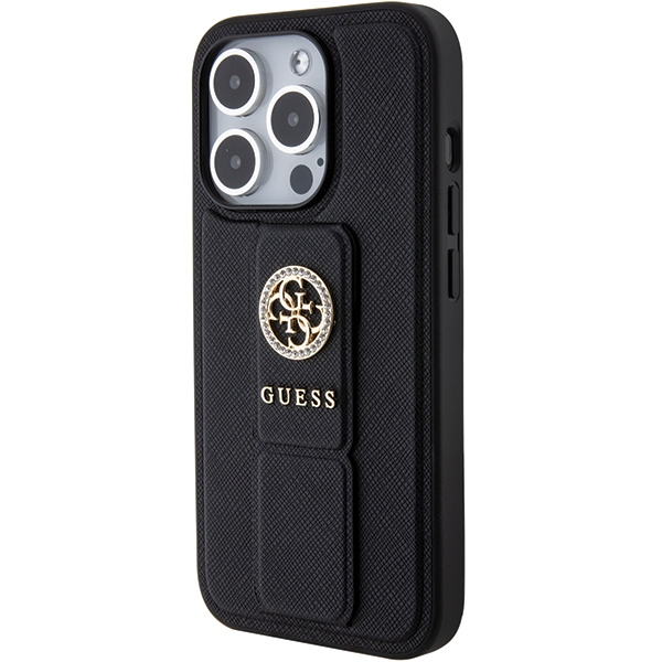 iTok webáruház - Guess Guess Grip Stand 4G Saffiano Strass tok iPhone 15 Pro Max készülékhez (fekete) 2 Guess Grip Stand 4G Saffiano Strass case for iPhone 15 Pro Max (fekete)
