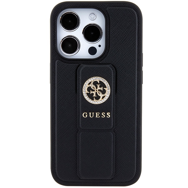 iTok webáruház - Guess Guess Grip Stand 4G Saffiano Strass tok iPhone 15 Pro Max készülékhez (fekete) 3 Guess Grip Stand 4G Saffiano Strass case for iPhone 15 Pro Max (fekete)