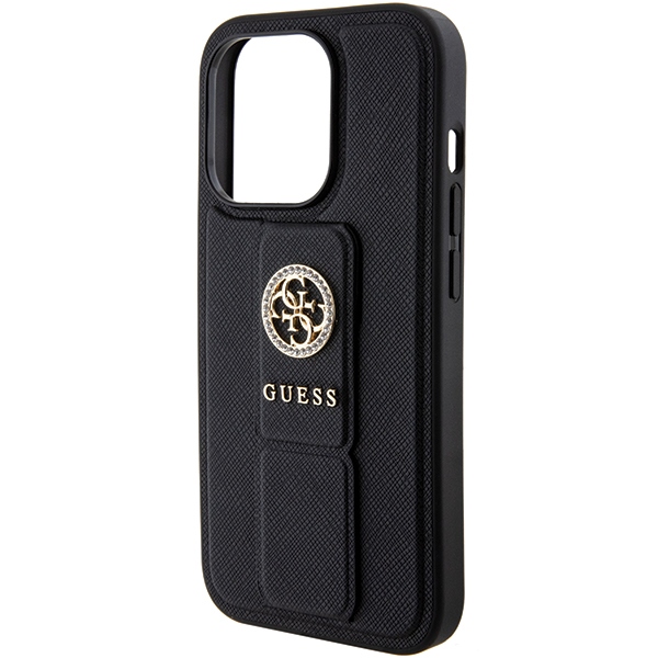 iTok webáruház - Guess Guess Grip Stand 4G Saffiano Strass tok iPhone 15 Pro Max készülékhez (fekete) 5 Guess Grip Stand 4G Saffiano Strass case for iPhone 15 Pro Max (fekete)