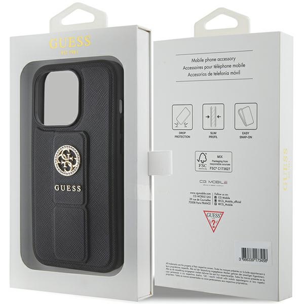 iTok webáruház - Guess Guess Grip Stand 4G Saffiano Strass tok iPhone 15 Pro Max készülékhez (fekete) 8 Guess Grip Stand 4G Saffiano Strass case for iPhone 15 Pro Max (fekete)