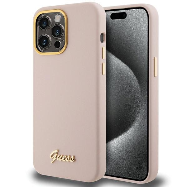 iTok webáruház - Guess Guess Silicone Script Metal Logo & Frame case for iPhone 15 Pro Max (rózsaszín) 1 Guess Silicone Script Metal Logo & Frame case for iPhone 15 Pro Max (rózsaszín)