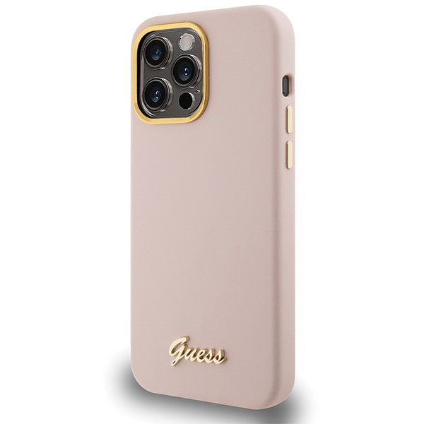 iTok webáruház - Guess Guess Silicone Script Metal Logo & Frame case for iPhone 15 Pro Max (rózsaszín) 2 Guess Silicone Script Metal Logo & Frame case for iPhone 15 Pro Max (rózsaszín)