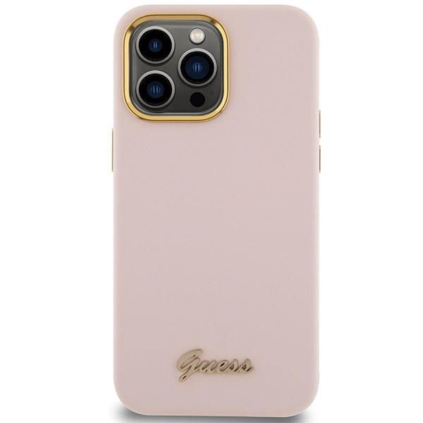 iTok webáruház - Guess Guess Silicone Script Metal Logo & Frame case for iPhone 15 Pro Max (rózsaszín) 3 Guess Silicone Script Metal Logo & Frame case for iPhone 15 Pro Max (rózsaszín)