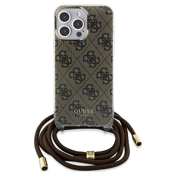 iTok webáruház - Guess Guess Crossbody Cord 4G Print tok iPhone 15 Pro Max készülékhez (barna) 2 Guess Crossbody Cord 4G Print case for iPhone 15 Pro Max (barna)