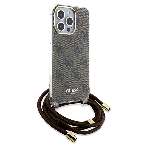 iTok webáruház - Guess Guess Crossbody Cord 4G Print tok iPhone 15 Pro Max készülékhez (barna) 3 Guess Crossbody Cord 4G Print case for iPhone 15 Pro Max (barna)