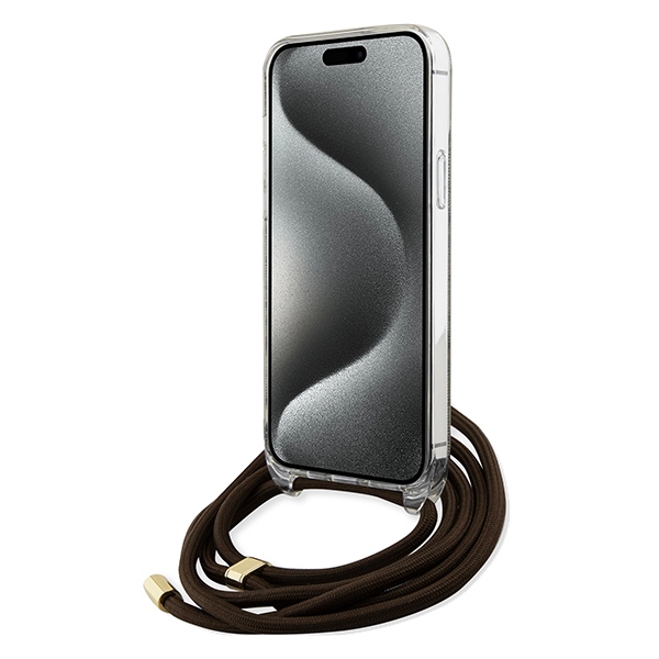 iTok webáruház - Guess Guess Crossbody Cord 4G Print tok iPhone 15 Pro Max készülékhez (barna) 4 Guess Crossbody Cord 4G Print case for iPhone 15 Pro Max (barna)