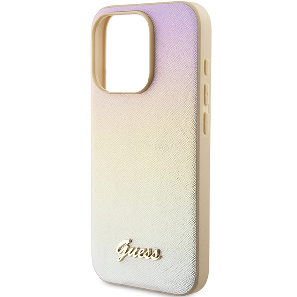 iTok webáruház - Guess Guess GUHCP15XPSAIRSD iPhone 15 Pro Max 6,7 hüvelykes arany tok – Saffiano Iridescent Script 6 Guess GUHCP15XPSAIRSD iPhone 15 Pro Max 6.7" gold/gold hardcase Saffiano Iridescent Script