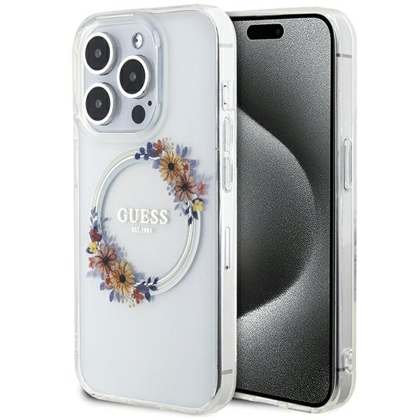 iTok webáruház - Guess Guess IML Flowers Wreath MagSafe tok iPhone 15 Pro Max készülékhez (átlátszó) 1 Guess IML Flowers Wreatch MagSafe iPhone 15 Pro Max Case (átlátszó)