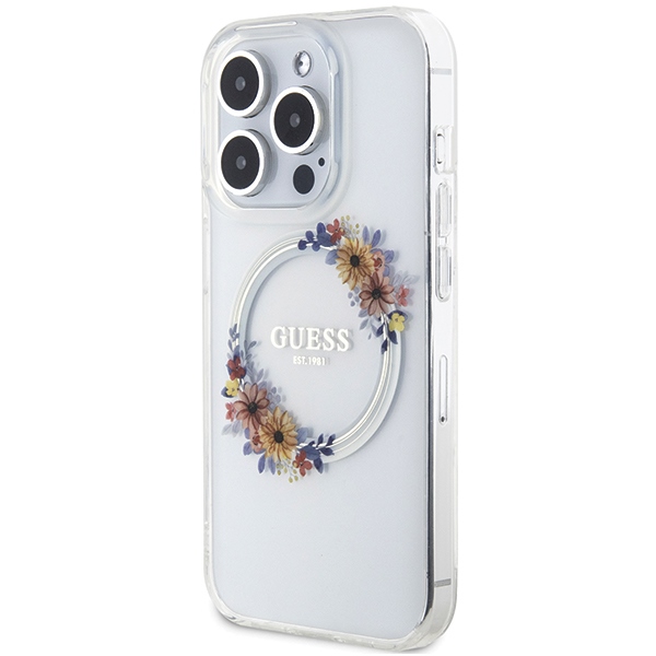 iTok webáruház - Guess Guess IML Flowers Wreath MagSafe tok iPhone 15 Pro Max készülékhez (átlátszó) 2 Guess IML Flowers Wreatch MagSafe iPhone 15 Pro Max Case (átlátszó)