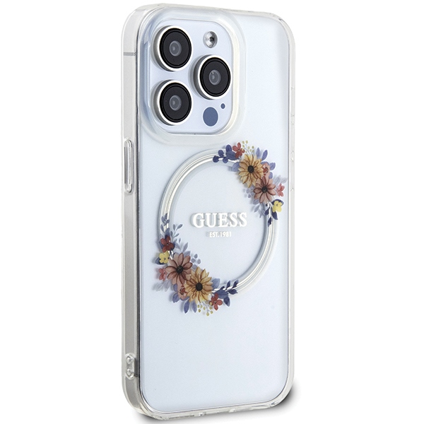 iTok webáruház - Guess Guess IML Flowers Wreath MagSafe tok iPhone 15 Pro Max készülékhez (átlátszó) 4 Guess IML Flowers Wreatch MagSafe iPhone 15 Pro Max Case (átlátszó)