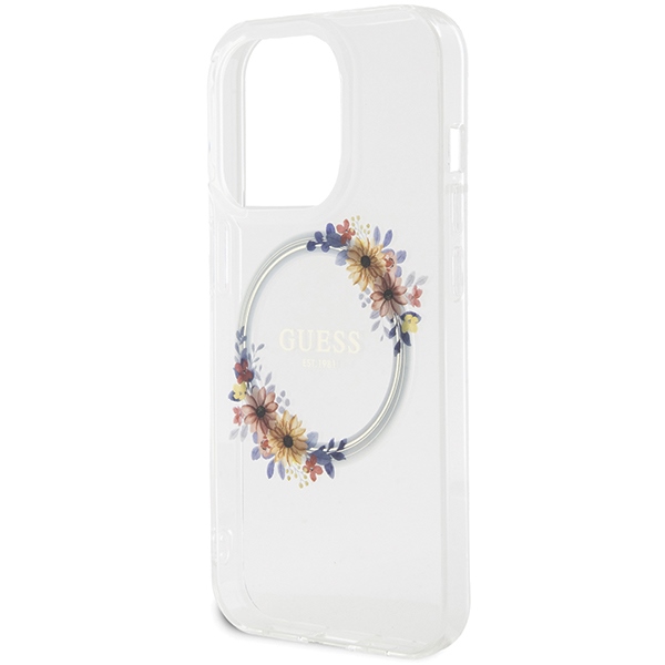 iTok webáruház - Guess Guess IML Flowers Wreath MagSafe tok iPhone 15 Pro Max készülékhez (átlátszó) 6 Guess IML Flowers Wreatch MagSafe iPhone 15 Pro Max Case (átlátszó)