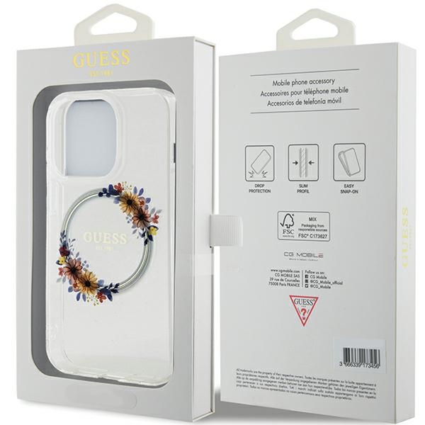 iTok webáruház - Guess Guess IML Flowers Wreath MagSafe tok iPhone 15 Pro Max készülékhez (átlátszó) 8 Guess IML Flowers Wreatch MagSafe iPhone 15 Pro Max Case (átlátszó)