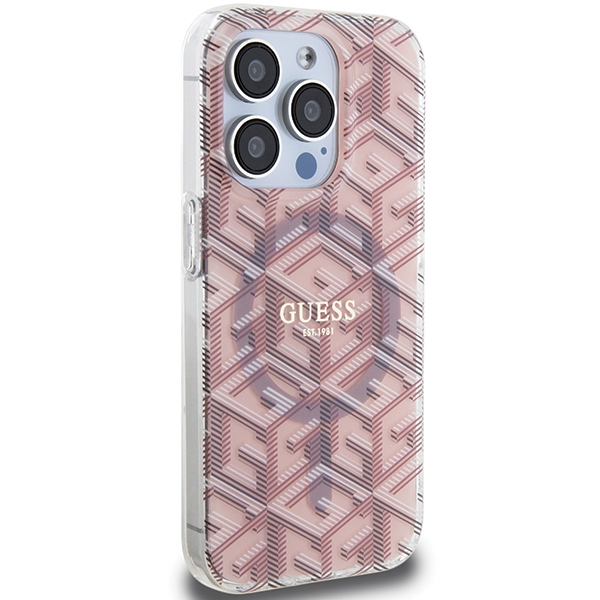 iTok webáruház - Guess Guess IML GCube MagSafe tok iPhone 15 Pro Max készülékhez (rózsaszín) 4 Guess IML GCube MagSafe case for iPhone 15 Pro Max (rózsaszín)