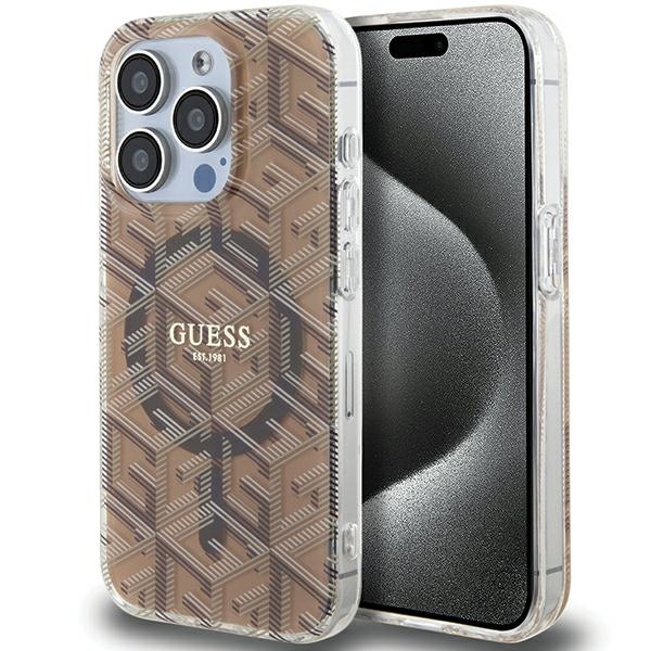 iTok webáruház - Guess Guess IML GCube MagSafe tok iPhone 15 Pro Max készülékhez (barna) 1 Guess IML GCube MagSafe case for iPhone 15 Pro Max (barna)