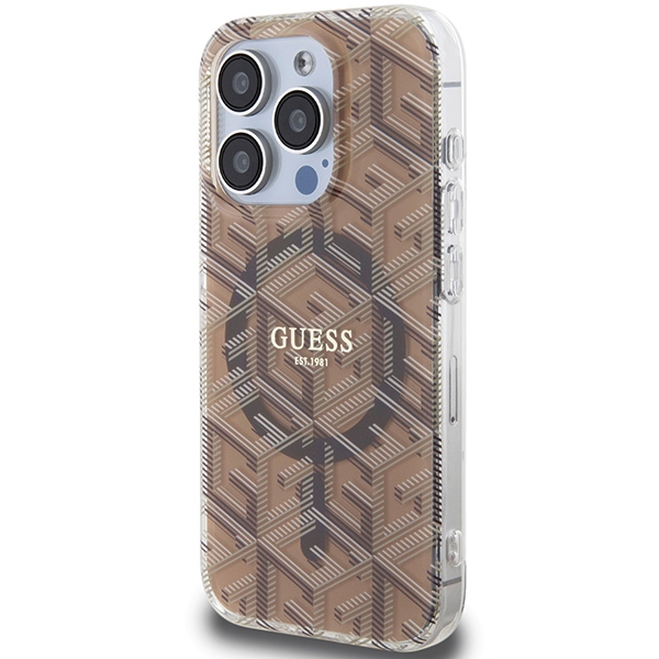 iTok webáruház - Guess Guess IML GCube MagSafe tok iPhone 15 Pro Max készülékhez (barna) 2 Guess IML GCube MagSafe case for iPhone 15 Pro Max (barna)