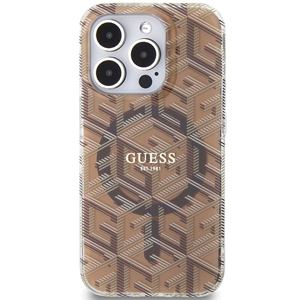 iTok webáruház - Guess Guess IML GCube MagSafe tok iPhone 15 Pro Max készülékhez (barna) 3 Guess IML GCube MagSafe case for iPhone 15 Pro Max (barna)
