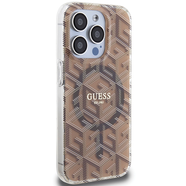 iTok webáruház - Guess Guess IML GCube MagSafe tok iPhone 15 Pro Max készülékhez (barna) 4 Guess IML GCube MagSafe case for iPhone 15 Pro Max (barna)