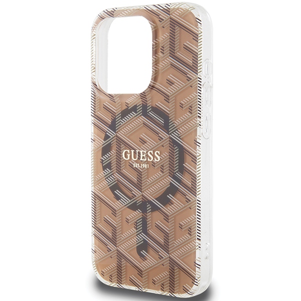 iTok webáruház - Guess Guess IML GCube MagSafe tok iPhone 15 Pro Max készülékhez (barna) 6 Guess IML GCube MagSafe case for iPhone 15 Pro Max (barna)