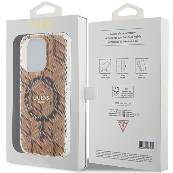 iTok webáruház - Guess Guess IML GCube MagSafe tok iPhone 15 Pro Max készülékhez (barna) 8 Guess IML GCube MagSafe case for iPhone 15 Pro Max (barna)
