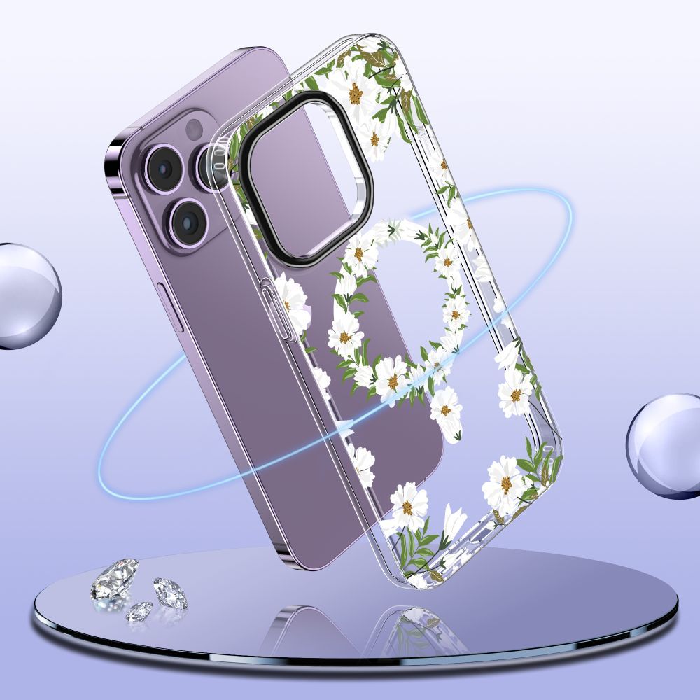 iTok webáruház - Tech-Protect Tech-Protect MagMood MagSafe tok iPhone 15 Pro Max készülékhez – margaréták és levelek 2 Tech-Protect MagMood MagSafe iPhone 15 Pro Max Case - Daisies with Leaves