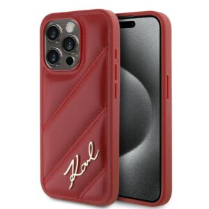 Karl Lagerfeld Diagonal Quilted Script tok iPhone 15 Pro Max készülékhez (piros)
