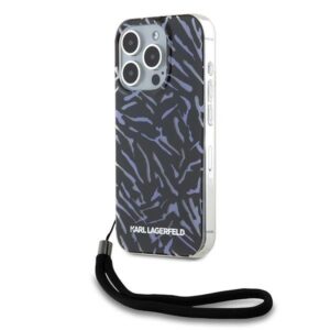 Karl Lagerfeld Zebra mintás zsinóros tok iPhone 15 Pro Max készülékhez (lila)