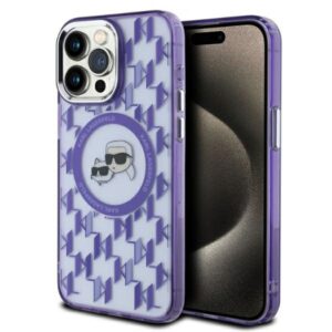 Karl Lagerfeld IML Monogram Karl & Choupette Head MagSafe tok iPhone 15 Pro Max készülékhez (lila)