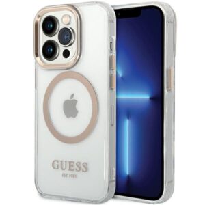 Guess Metal Outline Magsafe tok iPhone 15 Pro Max készülékhez (arany)