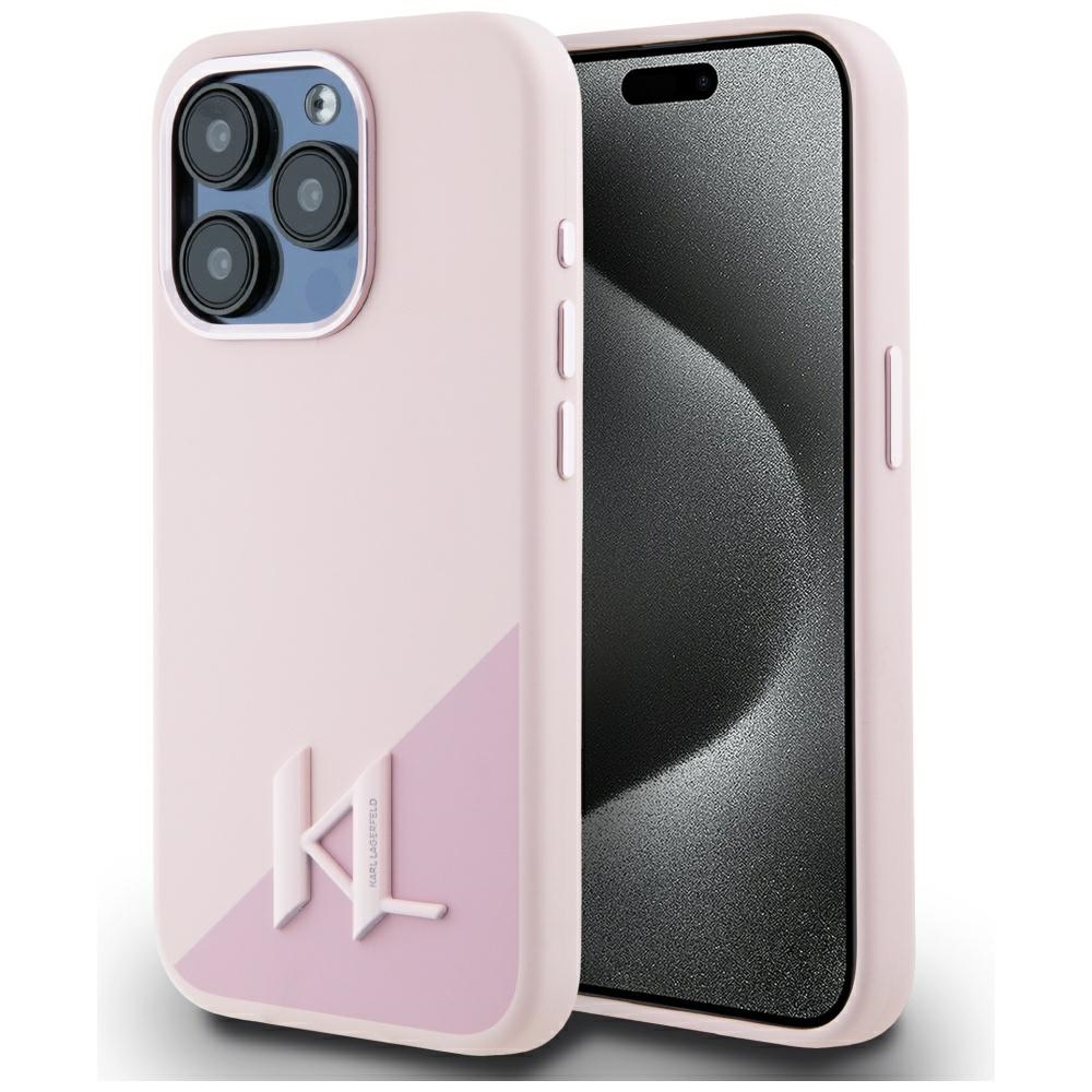 iTok webáruház - Karl Lagerfeld Karl Lagerfeld Silicone Shadow Metal Initial MagSafe tok iPhone 15 Pro Max készülékhez – rózsaszín 1 Karl Lagerfeld Silicone Shadow Metal Initial MagSafe Case for iPhone 15 Pro Max Pink